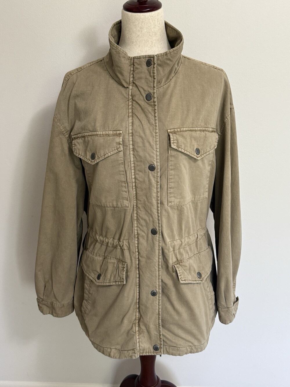Levi's Women LARGE Utility Jacket Four Pocket Cinch Waist Chore Coat Light Tan
